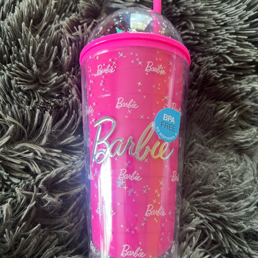 Barbie x Miniso Collab Pink Glitter Silver Star Dome Tumbler with Straw EUC - Picture 7 of 12